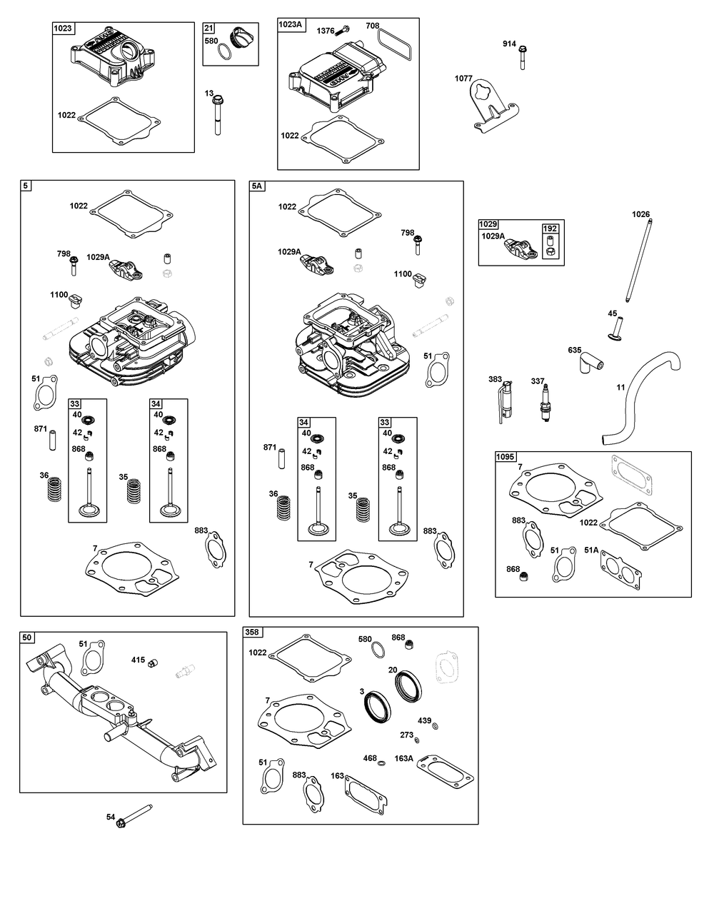 Cylinder Head Group Diagram and Parts List for 540477-2120-G1 400000 - 699999 Briggs and Stratton Engine